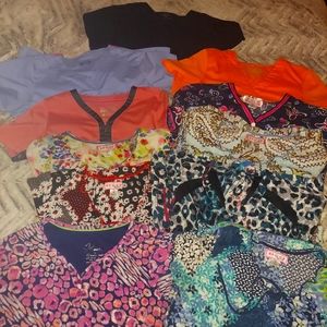 Lot of variable brands of small scrub tops. Koi & cherokee